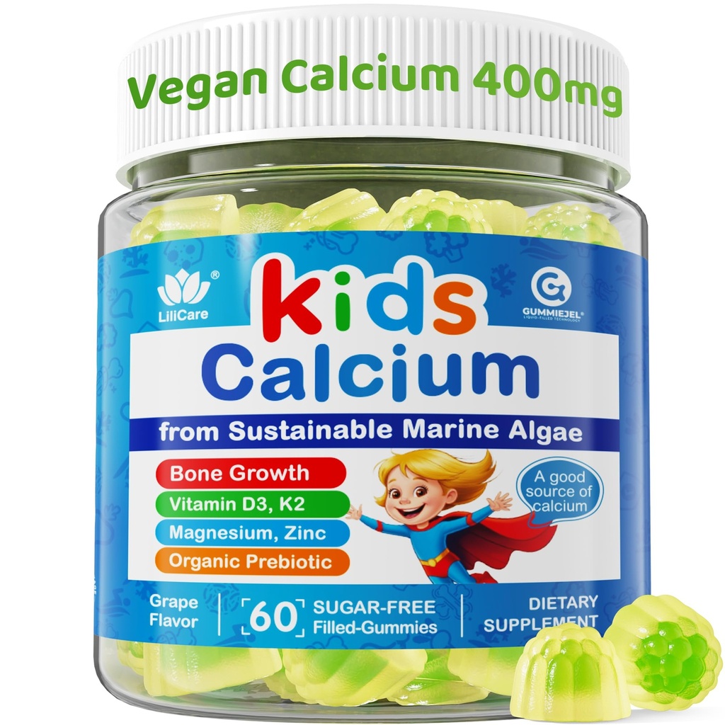 Çocuklaroluştular + Vitamin D3 K2, Magnezyum, çinko, Ekstra Abors Algaebao Supplement For Kids Gentle to Stomach, Bone, Teeth, Muscle, Brain, Sugar Free Chewable Kids Vitamins 4+, 60 Counts