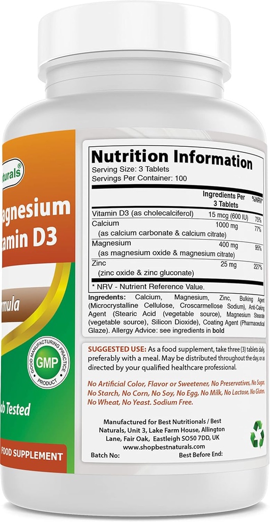 Best Naturals Cal Mag ψευδάργυρος με βιταμίνη D3 & βιταμίνη C 1000 mg