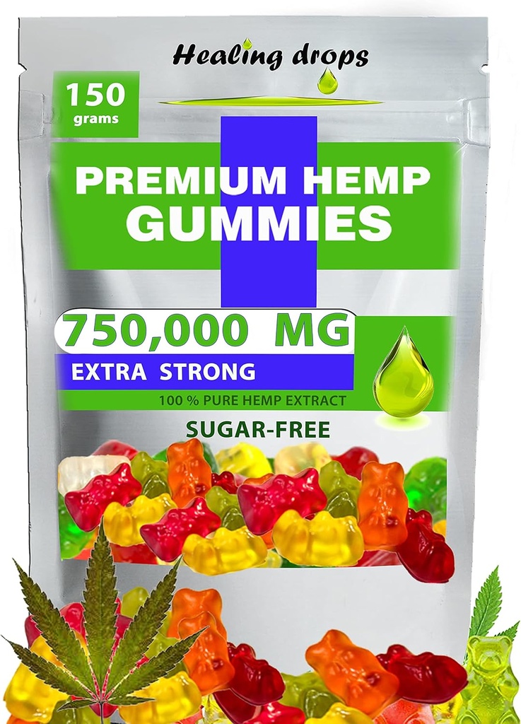 Hemp Gummies 750,000mg Premium Organic Sugar-Free Natural Health Support High Potency Rich in Vitamins B E C D Omega 3 6 9 Super Gummy Bears
