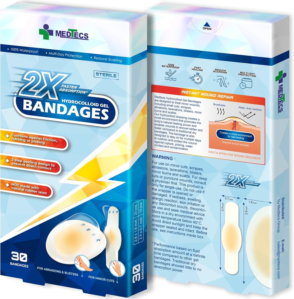 Medtecs Hydrocolloid Gel Bandage, Ellipse 20ct + Strip 10ct, Long-Lasting,Waterproof Render for First Aid, Advanced Cushion for Flic & Yara Bakımı,2X Hızlı Hees & Toes
