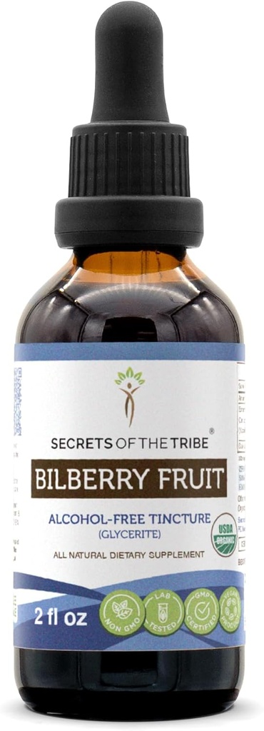 Tribe Bilberry Meyve USDA Organik | Alkol Özgür Tür, Yüksek Lisans Herbal Drops, Vizyon | %100 sertifikalı Organik Bilberry (Vaccinium Myrtillus) Meyve 2 ozzz