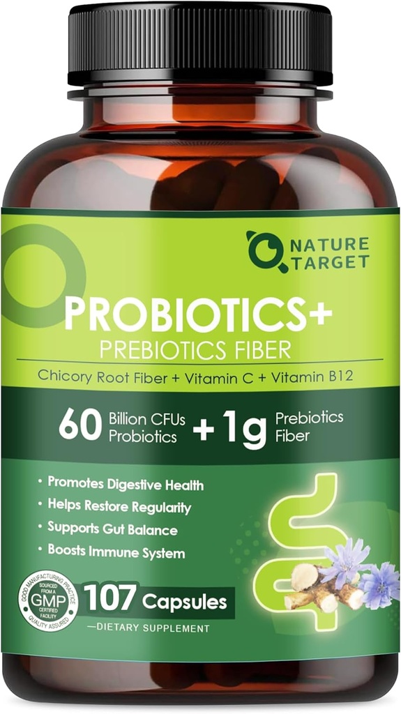 Prebiyotik Fiber ile Kadınlar için Probiyotikler - Düzenlilik ve Gut Cleanse için 60 milyar Probiyotik ile Fiber Supplement - Supports Occasional Constipation - 107 Veggie Capsules