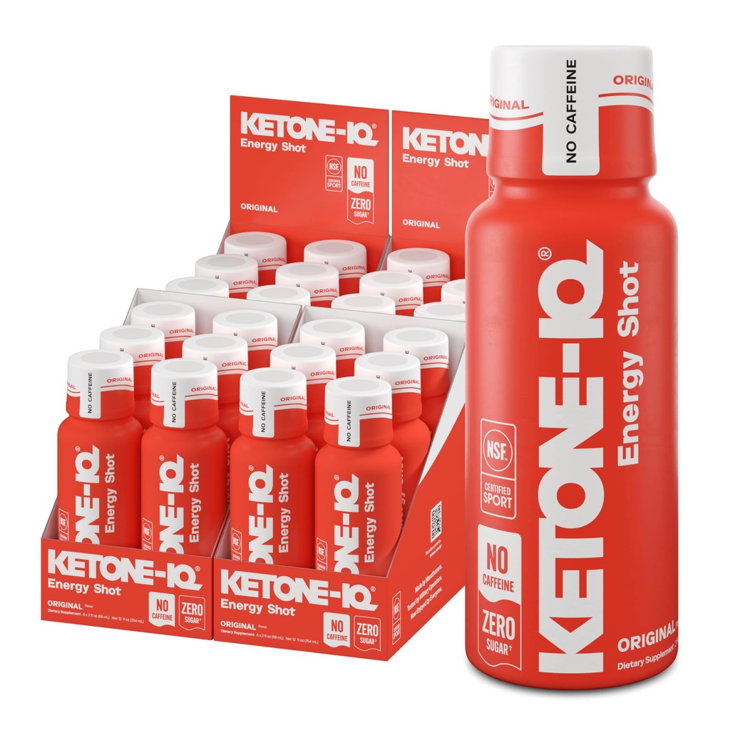 Ketone-IQ No Caffeine Exojen Ketones Energy Shots - 24 Caffeine Free Energy Drinks with 10g Ketones - Sugar Free, Salt Free, and All Natural (Original)