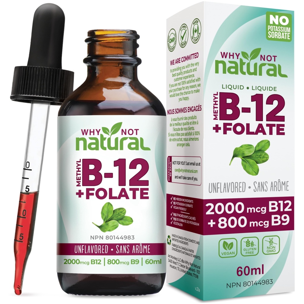 Neden Doğal Vitamin B12 Sıvı Plus Folate - Organik Sublingual Extra Strength Vegan Drops - Folinic Supplement with Folinic