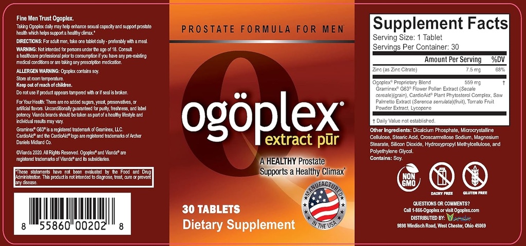 Ogoplex® | Erkeklerin Prostate Support Health Supplement with Graminex® İsveç Flower Pollen, Saw Palmetto, Phytosterols & Lycopene - 1 A Day - 30 Tabletler (3 Paket)
