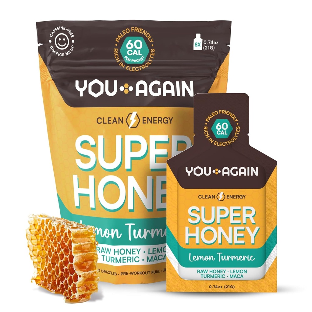 Tekrar Super Honey Lemon Turmeric Packets | Workout Clean Energy Gel Packs | Bisiklet, Endurance, Run Gel veya Enerji Snack | Paleo & Carnivore Snack | Gluten-Free | Made in USA | 8 Count