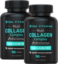 Vitals Multi Collagen Pills for Women & Men (2-Pack) - Hydrolyzed Collagen Peptides - Tip I, II, III, V, X - Grass Fed, Non-GMOB