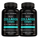 Vitals Multi Collagen Pills for Women & Men (2-Pack) - Hydrolyzed Collagen Peptides - Tip I, II, III, V, X - Grass Fed, Non-GMOB