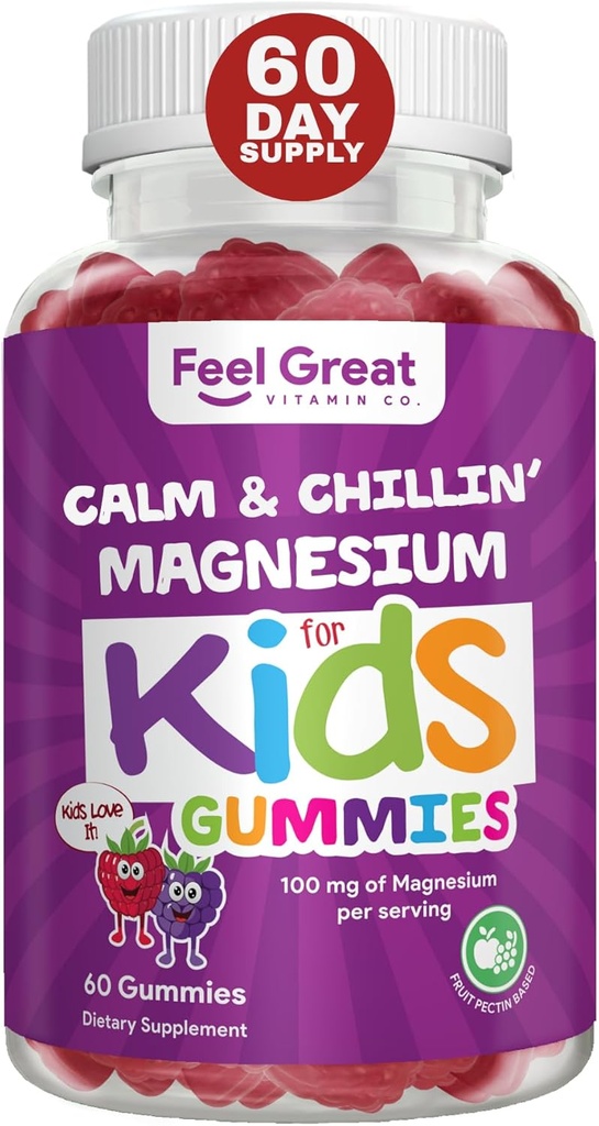 Great Kids Calm Magnezyum Gummies - Çocuklar için Magnezyum Tamamlamaları - 60 Sayı