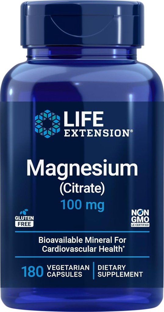 Life Extension Magnezyum Citrate 100 mg, 180 Veg Caps - Natural Mag Supplement - 100 mg Mineral Desteği Capsules - Vegan, Vegetarian, Non-GMOMO