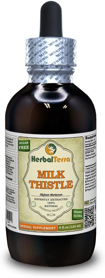 Süt Butle (Silybum Marianum) Tincture, Organik kuru Tohumlar Sıvı Ekstraksiyon (Brand Name: HerbalTerra, Proudly Made in USA) 4 fl.oz (120 ml)