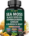 Sea Moss Black Seed Oil Ashwagandha Ginger, Βιολογικές κάψουλες Moss με Burdock Root, Irish Seamoss Χάπια με Bladderwrack, Turmeric, Shilajit, Multimineral Supplement, ΗΠΑ (120 Κάψουλες)