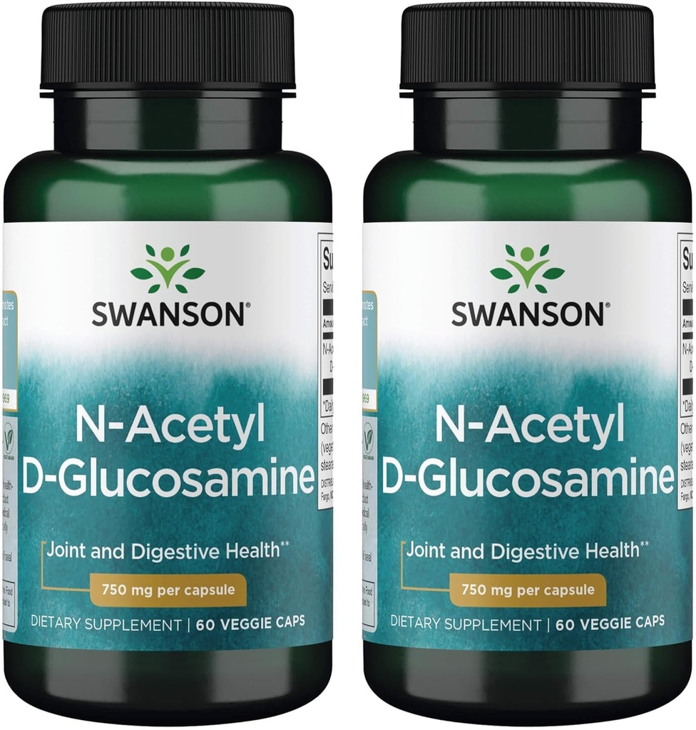 Swanson N-Acetyl D-Glucosamine - Φυσικό συμπλήρωμα προώθησης αρθρώσεων Υποστήριξη & Γαστρεντερική Υγεία - Φυσική Φόρμουλα Υποστήριξη Υγιεινού Καρτιά - (60 κάψουλες λαχανικών, 750mg Καθένα) (2 Συσκευασία)