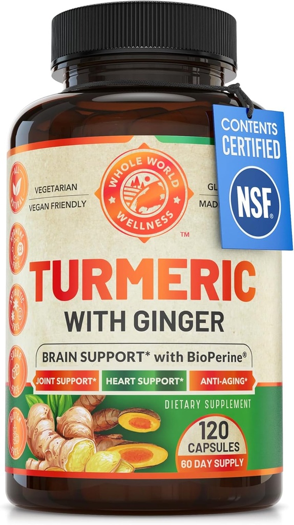 Organik Turmeric Curcumin with Ginger & Black Pepper, 2 Ay Supply. Kalp Sağlığı, Beyin Sağlığı ve Ortak Sağlığı Destekler. Max Abxia Turmeric Supplement. NSF sertifikalı, ABD'de yapılan. 120 Capsules.