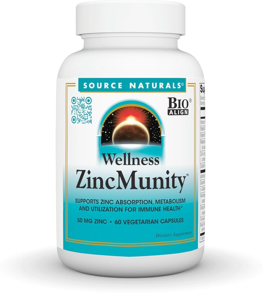 Source Naturals Wellness çinkoMunity, Supports Bora Abxia, Metabolism ve Utilization for Immune Heath*, 50 mg çinko - 60 Vejetaryen Capsules