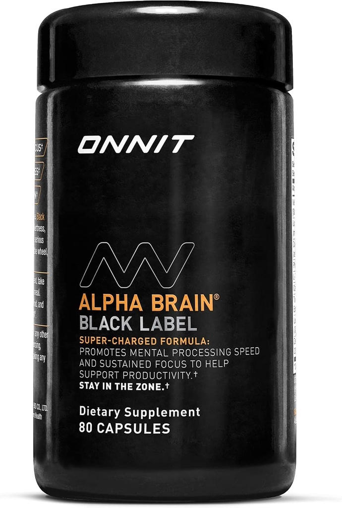 ONNIT Alpha Brain Black Label Capsule (80ct) Premium Citicoline Brain Supplement – IGENTM Μη ΓΤΟ Δοκιμάστηκε για Εστίαση, Συγκέντρωση & Μνήμη, Μάνε του Λέοντος, Hericium Erinaceus, L Theanine & Mucuna Pruriens