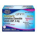 Ohm Children's Loratadine Chewable, Dye Free, Bubblegum, Non-Drowsy 24h Relief of Sneezing, Runny Nose, Watery Eyes, Itchy Throat veya Nose, Antihistamine, Kapalı & Açık Tüm enerjiler, 5 mg, 30 Tabletler