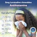 Ohm Children's Loratadine Chewable, Dye Free, Bubblegum, Non-Drowsy 24h Relief of Sneezing, Runny Nose, Watery Eyes, Itchy Throat veya Nose, Antihistamine, Kapalı & Açık Tüm enerjiler, 5 mg, 30 Tabletler