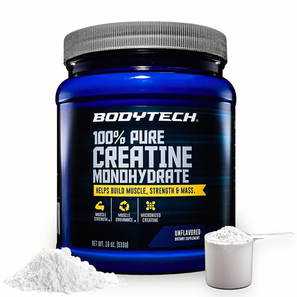 BODYTECH 100% Pure Creatine Monohydrate Powder - Premium Micronized Create for Enhanced Muscle Strength and Performance - Υποστηρίζει τους μυς, την αποκατάσταση, και την αυξημένη άσκηση (18oz/102 Services)