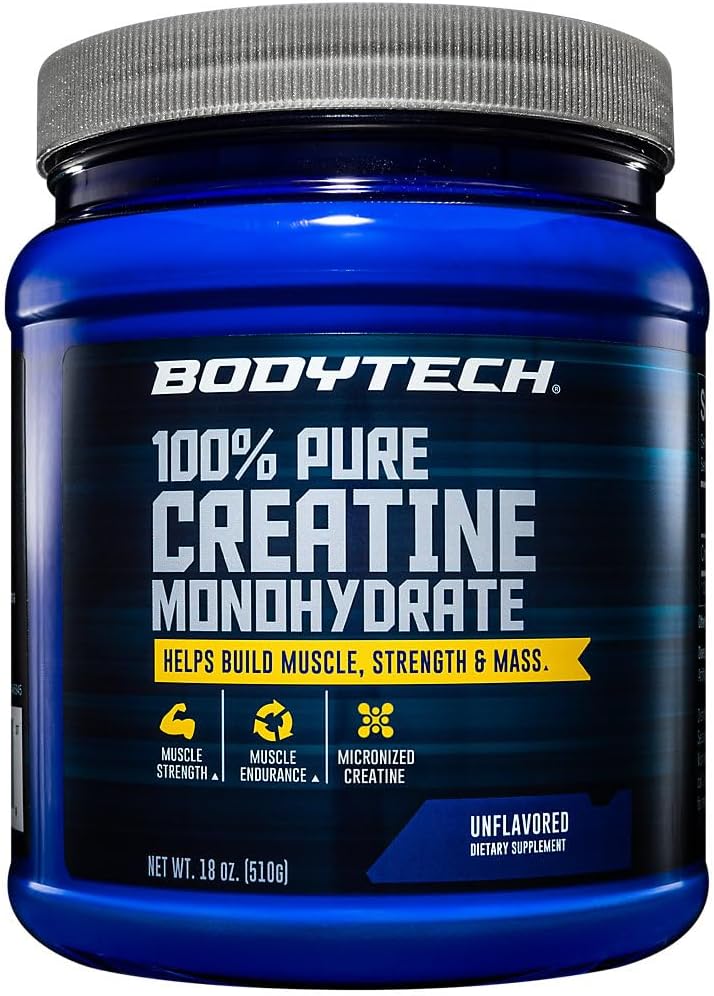 BODYTECH% 100 Saf Kretine Monohidrat Toz - Premium Micronized Kre Güçlü ve Performansı - Destek Kaslar, Kurtarma ve Artan Egzersiz (18oz/102 Hizmet)