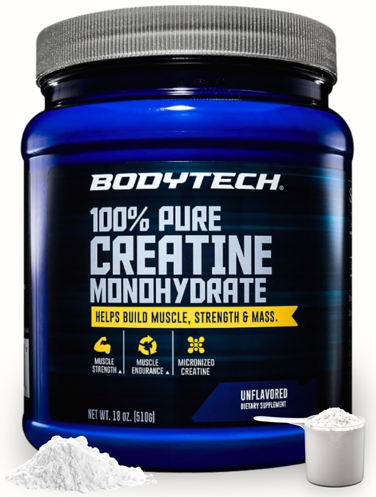 BODYTECH% 100 Saf Kretine Monohidrat Toz - Premium Micronized Kre Güçlü ve Performansı - Destek Kaslar, Kurtarma ve Artan Egzersiz (18oz/102 Hizmet)