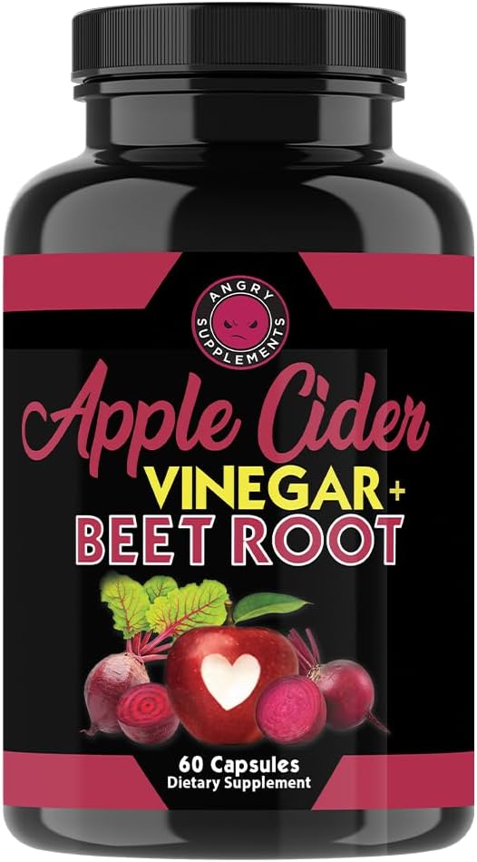 Angry Συμπληρώματα Apple Cider Ξίδι + Κάψουλες σκόνης ρίζας τεύτλων, καθαρό ACV Beetroot 1000mg ανά υπηρεσία, Digestive Health for Men and Women (60ct, 1-Month Supply)