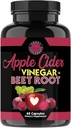 Angry Συμπληρώματα Apple Cider Ξίδι + Κάψουλες σκόνης ρίζας τεύτλων, καθαρό ACV Beetroot 1000mg ανά υπηρεσία, Digestive Health for Men and Women (60ct, 1-Month Supply)