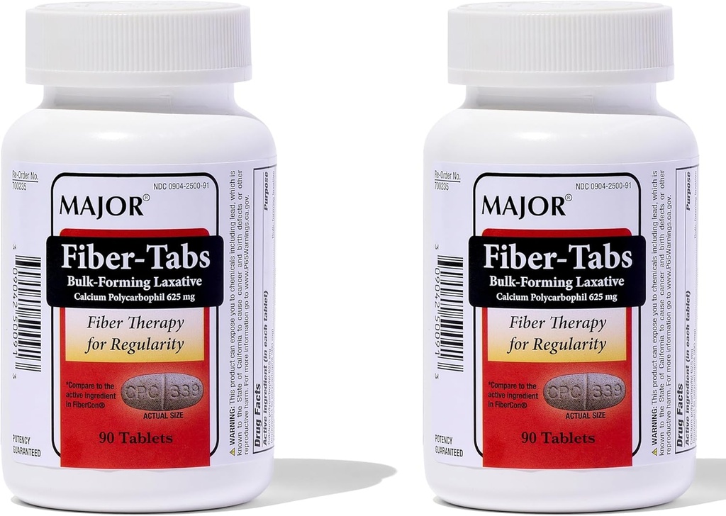 MAJOR Fiber- Tabs 625 Mg Δισκία - Θεραπεία με Ίνες για την Κανονικότητα - Περιστασιακή Δυσκοιλιότητα Ανακούφιση για Ενήλικες - 90 Μέτρα (2 Συσκευασία)
