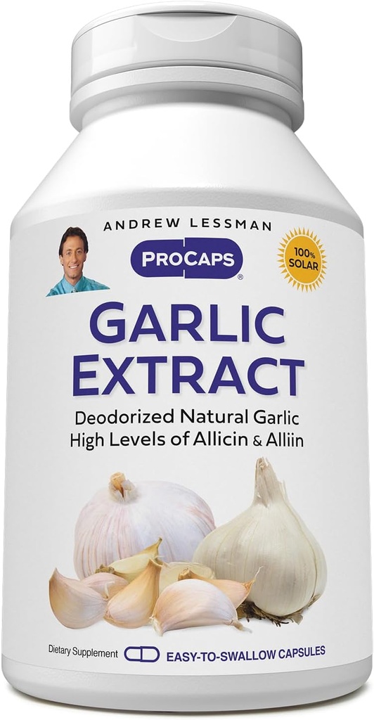 ANDREW LESSMAN Garlic Extract - 60 Capsules - Deodorized Natural Garlic Extract. Protective Sulfur-Based Compounds. Pure, Gentle, Odorless. No Aftertaste, No Stomach Upset, No Additives
