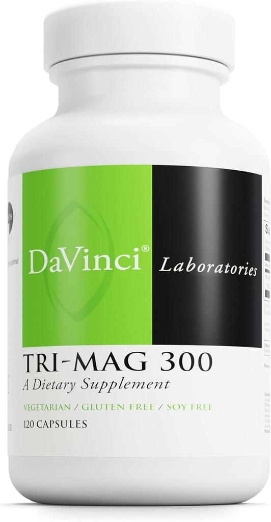 DAVINCI Tri-Mag 300 - Τρίκλινο Συγκρότημα με Γλυκινικό Μαγνήσιο, Ταυρινικό & Μηλεϊνό - Ηρεμία Συμπλήρωμα Μαγνησίου για τον Ύπνο - Nerve Support Formula - 120 Κάψουλες (30 Σερβιέτες)