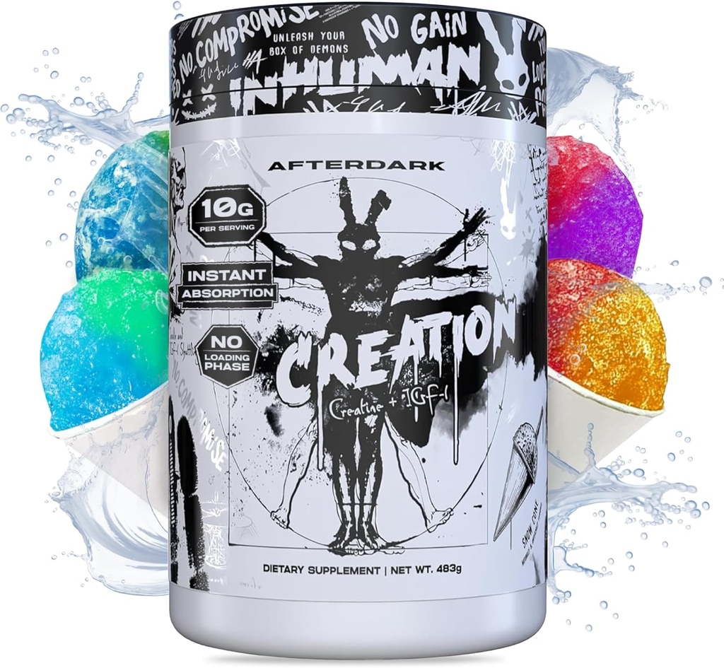 AfterDark Συμπληρώματα Creation Creatine Monohydrate Powder, 10000mg Creatine Matrix Blend, Προωθεί δύναμη, αντοχή & μυϊκή ανάπτυξη, GMP Certified, USA Made, 21 εξυπηρετούν, Snow Cone