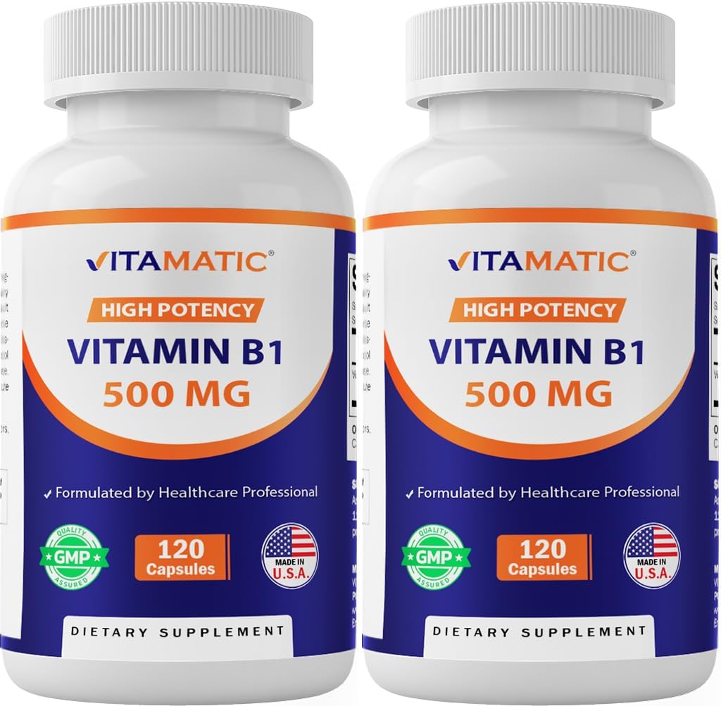 Vitamatic Vitamin B1 (Thiamine) 500 mg - 2 Pack (120 Capsules Total)
