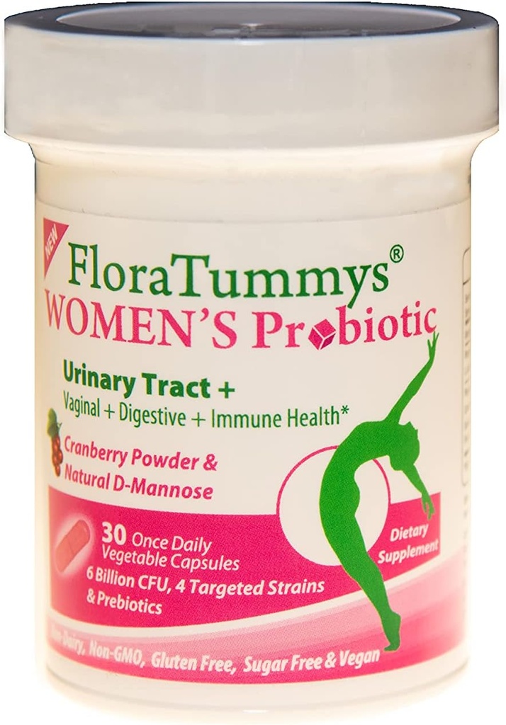 FloraTummys Women's Probiyotik, Urinary Tract Digestive Immune System Health, Cranberry Toz, Kosher sertifikalı, Non-Dairy, Gluten Free, Non-GMO