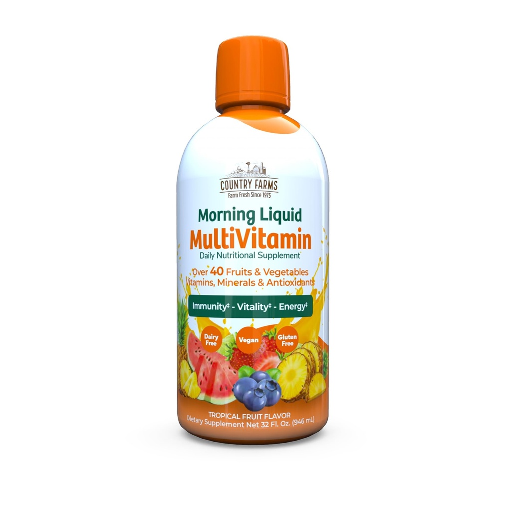 Ülke Çiftçileri Immune Support and Energy için Çokvitamin, Vitaminler ve Mineraller, Herbal Mix, Vegan, Kadınlar ve Erkekler için Çokvitamin, Gluten Free, Tropikal Meyve Flavor, 32 fl ozzz
