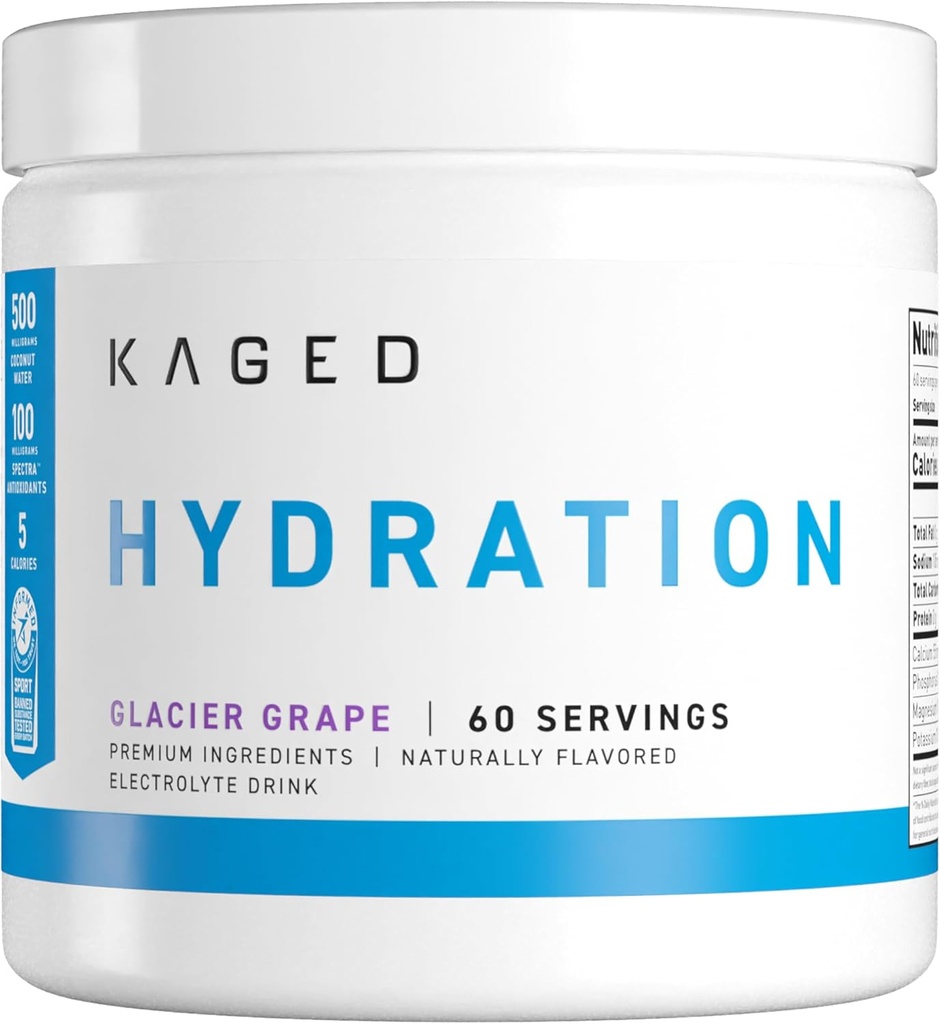 Kaged Hydration Electrolytes Toz | Buz Grape | Hydra-Charge Sports Drink Mix | Pre, Post, Intra Workout | Low Carb, Vegan, Gluten Free | Supplements for Men & Women | 60 Hizmetler