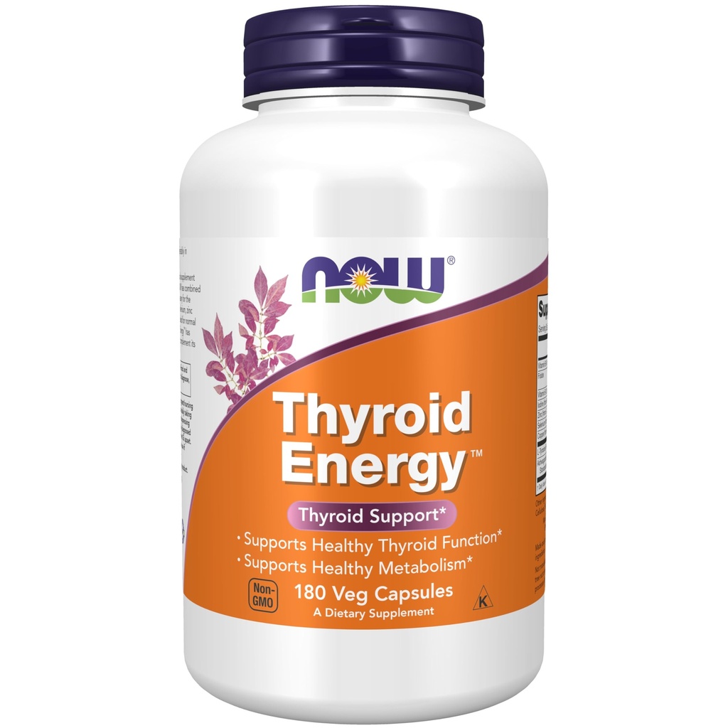 NOW Συμπληρώματα τροφίμων, Thyroid EnergyTM, Ιώδιο και Τυροσίνη συν Σελήνιο, ψευδάργυρο και χαλκό, 180 κάψουλες Veg