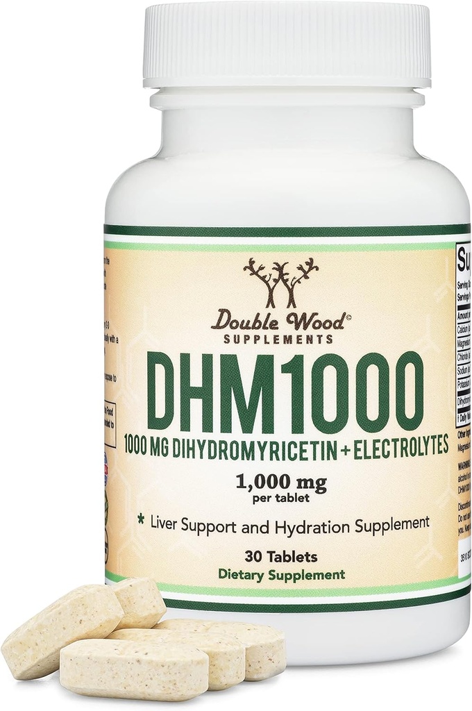 DHM1000 Dihidrricetin (DHM) Tabletler - Piyasadaki En Güçlü DHM Supplement - 1.000 mg Kont (30) Çift Wood tarafından elde edilen ve Canlı Destek ile Geliştirilen