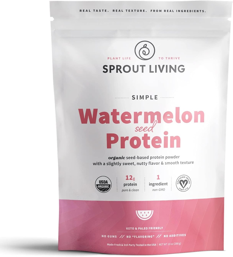 Sprout Living Simple Watermelon Tohum proteini Toz, 12 Grams Organik Bitki Yapay Tatlıcılar olmadan Protein Tozu, Non-GMO, Vegan, Gluten Free, Keto Drink Mix (10 oz)