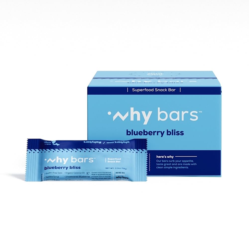 Why Bars, Protein Bars, Blueberry Bliss, 2.04 Ounce Bars (Pack of 12 Protein Bars) - Protein Bar Superfood, Χωρίς γλουτένη, Μη ΓΤΟ, Βιολογικό, Vegan, Απλό Συστατικά