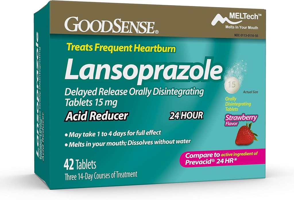 GoodSense Lansoprazole Delayed Release Διασπαστικά Δισκία Αποσυναρμολόγησης 15 mg, Acid Reducer, Strawberry Flavor, 42 Count (Pack of 1)