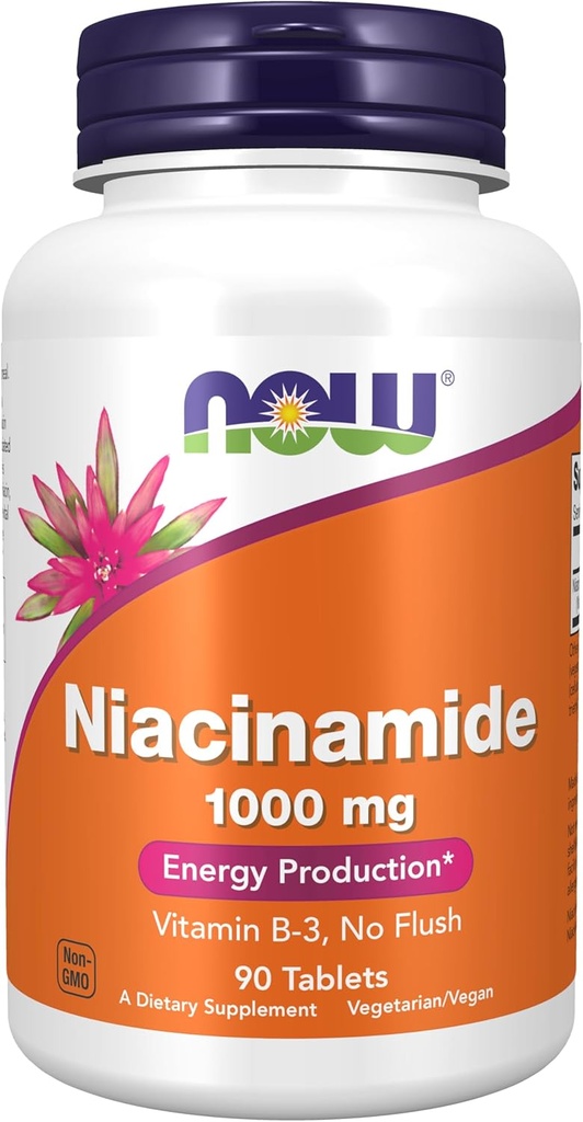 Şimdi Gıdalar Tamamlıyor, Niacinamid (Vitamin B-3) 1000 mg, Enerji Üretimi *, 90 Tablet, Beyaz, Off-White