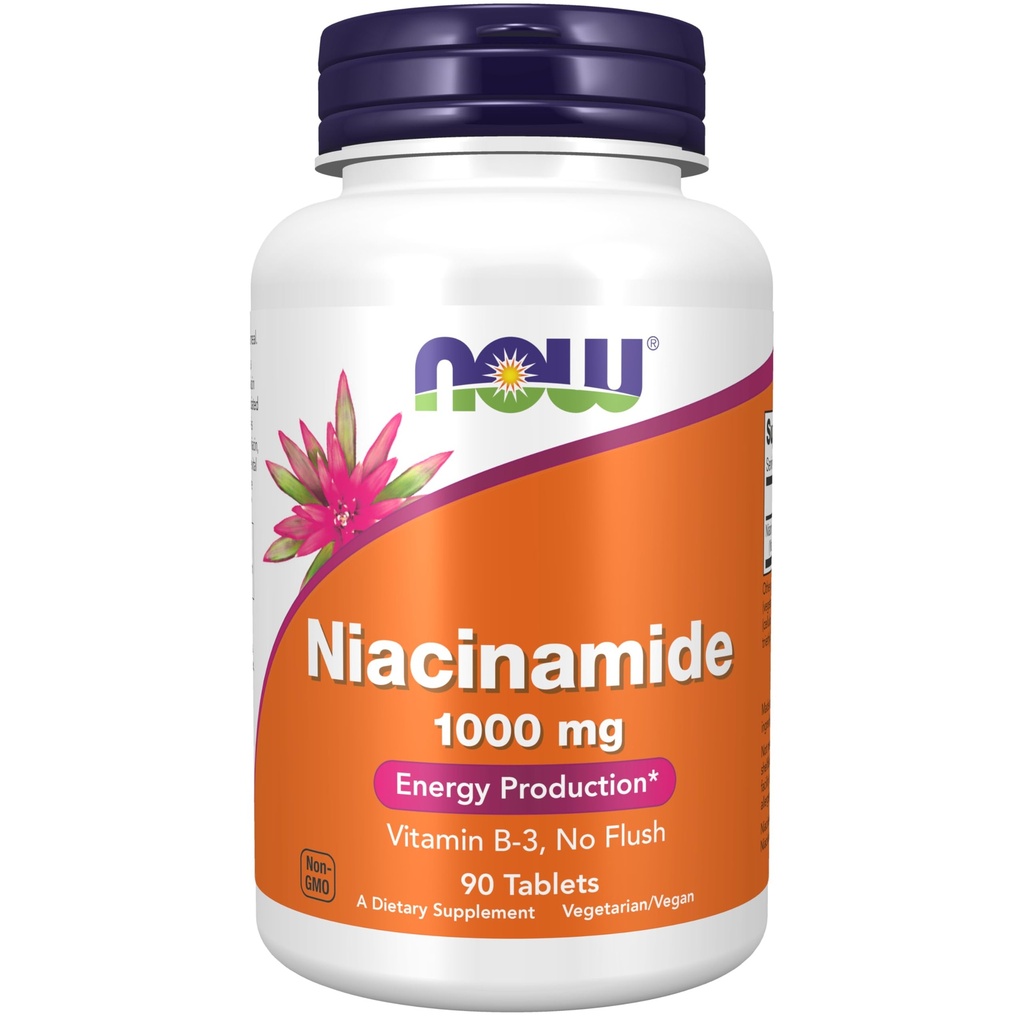 NOW Συμπληρώματα Τροφίμων, Νιακιναμίδη (Vitamin B-3) 1000 mg, Παραγωγή Ενέργειας*, 90 δισκία, Λευκό, Off-White