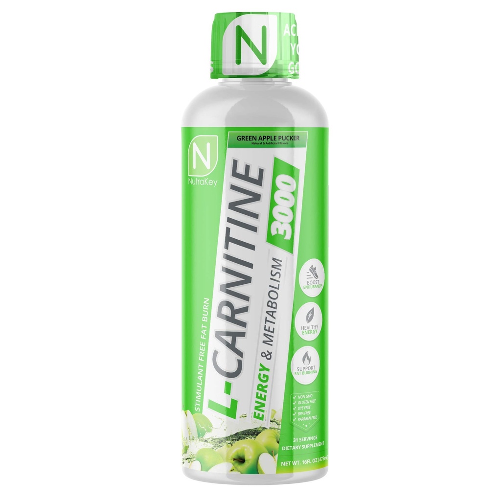 NutraKey L-Carnitine 3000 mg, No Sugar, Gluten Free, Turn into Fuel, (Green Apple) 31 Servisler