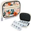 Serfeymi Weekly Travel Pill Organizer Pill Case for Purse with Reforce 7 Day Pill Box, Fashionable Travel Medicine Organizer Pill Konteyner for Medicine, Vitamin, Supplement - Bloom 01 + Pill Box