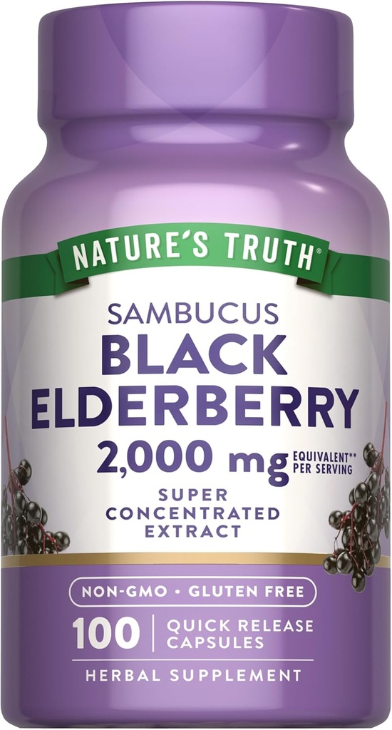 Nature's Truth Black Elderberry Capsules | 100 Count | Super Tempd Sambucus Extract | Non-GMO ve Gluten Free Supplement
