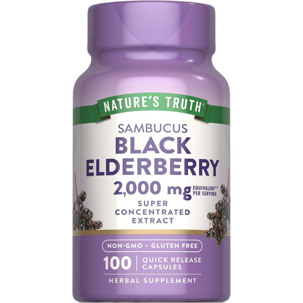 Nature's Truth Black Elderberry Capsules | 100 Count | Super Tempd Sambucus Extract | Non-GMO ve Gluten Free Supplement