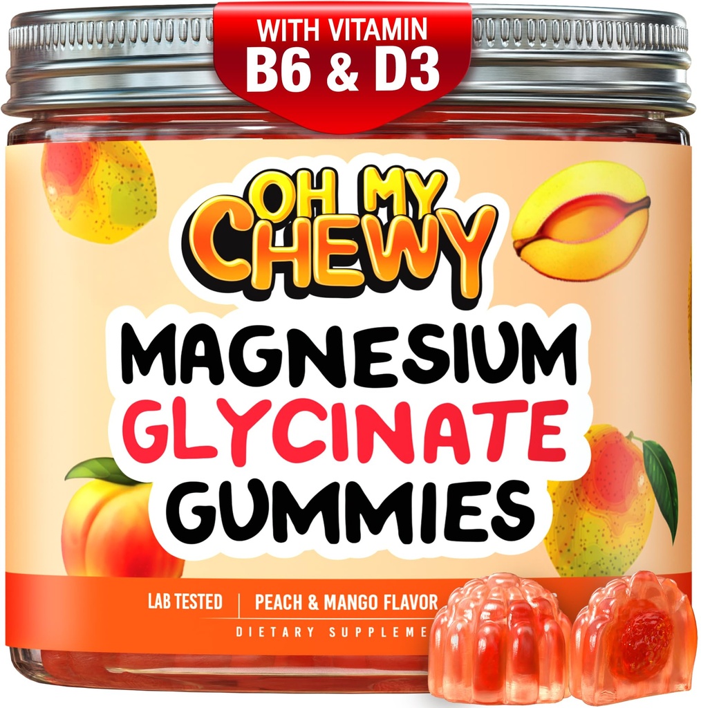 Κεντρο-γεμισμένο Μαγνήσιο Glycinate Gummies 400MG - Υψηλή απορρόφηση για παιδιά, εφήβους και ενήλικες - Συμπλήρωμα για ύπνο, ηρεμία & μυϊκή χαλάρωση με B6 & D3 - Gluten Free & Vegan Friendly - 120 Count
