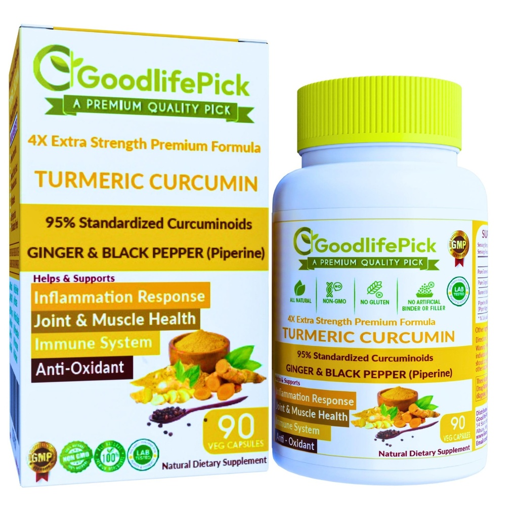 Turmeric Curcumin Capsules Extra Strength with Ginger &% 95 Curcuminoids & Black Pepper Extract for maximum benefits. All Natural NonGMO NO Rice Toz NO Stearate NO Silica- 90 Veg Cap