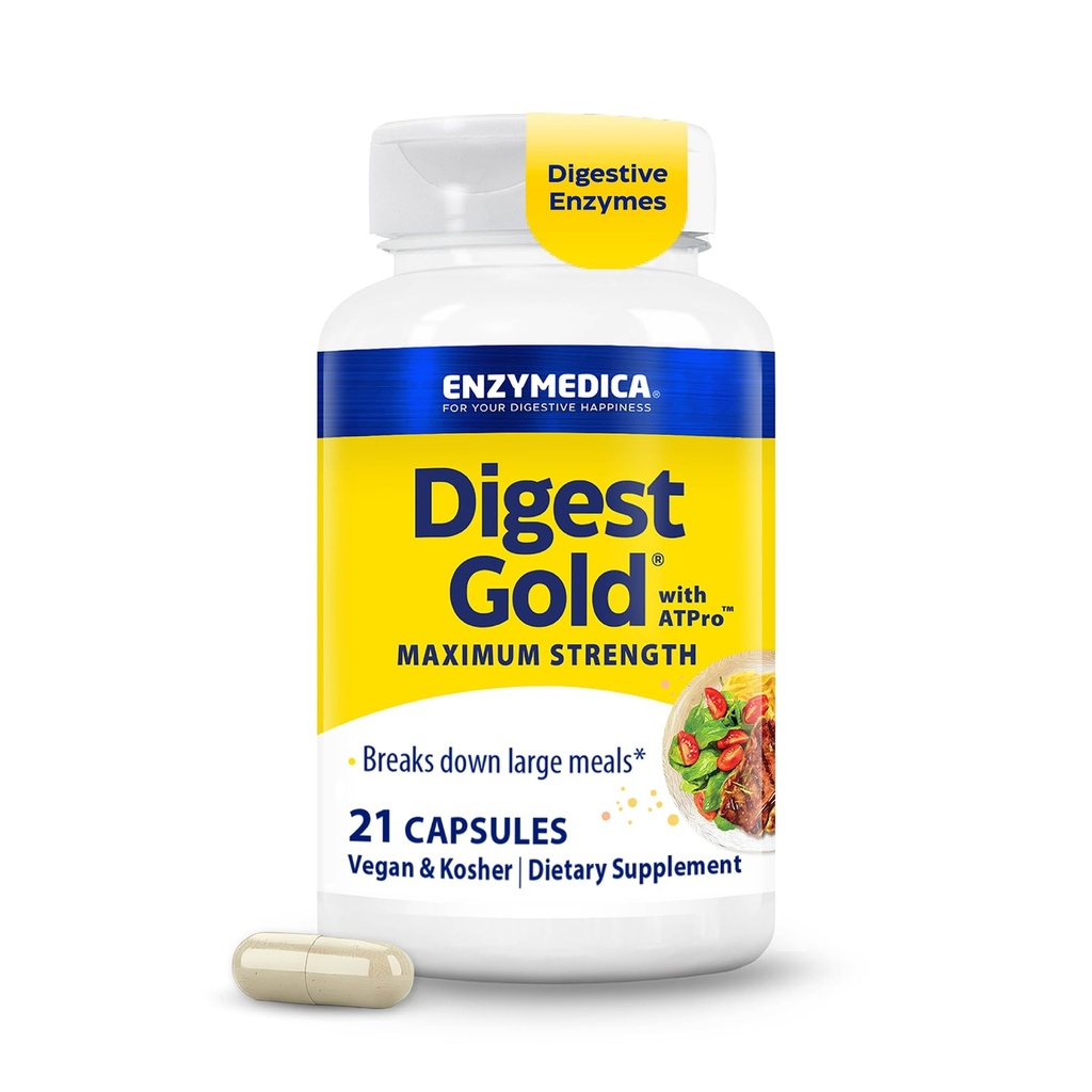Enzymedica Digest Gold + ATPro, Μέγιστης Δύναμης Ένζυμο Formula, Αποτρέπει την Ανέλκυση και Αέριο, 14 Βασικά Ένζυμα Συμπεριλαμβάνονται Αμυλάση, Πρωτάση, Λιπάση και Λακτάση, 21 Κάψουλες (FFP)