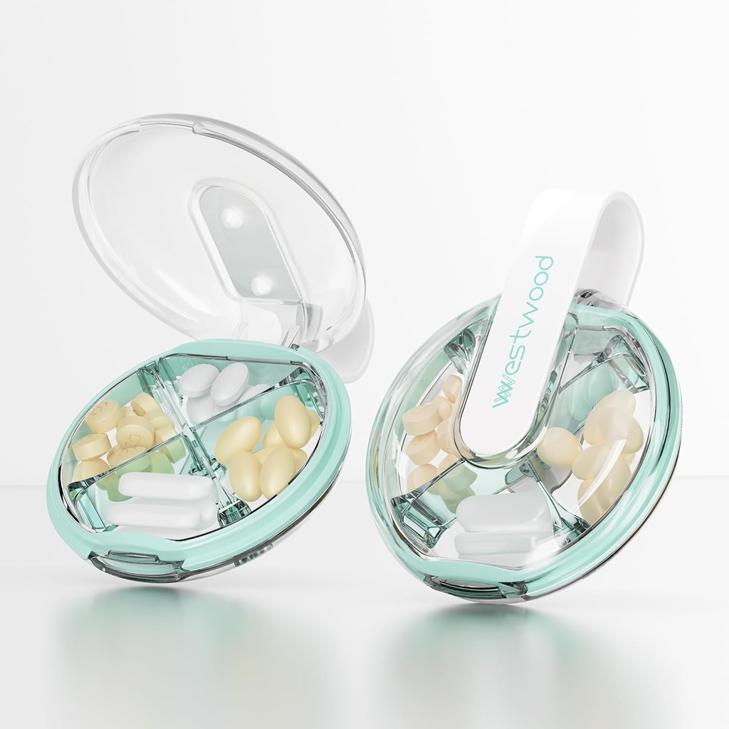 Küçük Pill Case, Purse & Pocket için sevimli Pill Box, 4 Karşılaştırmalı Yeniden taşınmaz Pill Sahibi, Portatif Seyahat Pill Vitaminler, Supplements, Fish Oils (Green)